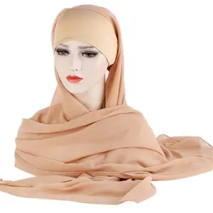 Jilbab seksi dengan Dalaman syal penutup kepala, pakaian doa sifon berlian berkualitas tinggi untuk perempuan Muslim