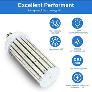 Éclairage LED en gros : Ampoule LED Corn Super Lumineuse 300W, 40 000LM, 6000K, 100V~277V, pour Grandes Zones Intérieures et Garages - Product Image 4