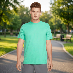 T-shirt à manches courtes vert pour homme, col rond, coupe classique, jersey à séchage rapide, couleur unie, 100% polyester - Product Image 3