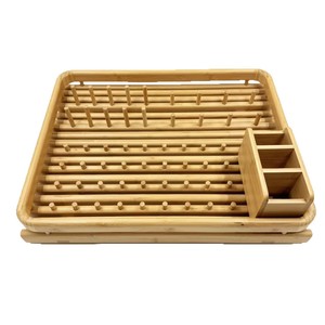 Bamboo Drain <b>Rack</b> With Tray Quick Dry Square Kitchen <b>Dish</b> <b>Rack</b> Storage Organizer - Product Image 2