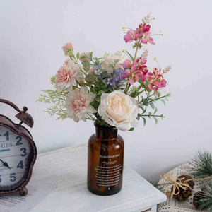 Bouquet d'hortensias artificiels style bohème, fleurs séchées, mini-roses en rayonne, arrangement floral réaliste fait main pour mariage - Product Image 2
