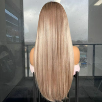 Perruques lisses blond platine avec mèches foncées, perruques brésiliennes en cheveux humains vierges avec fermeture frontale en dentelle 13x4, sans colle