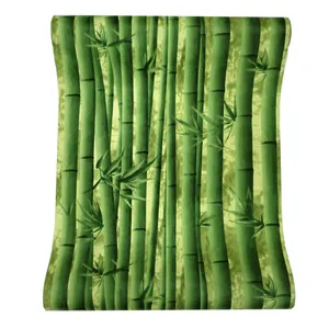 Papel de parede de bambu verde com folhas design 3d, adesivos de parede de bambu tropical, cobertura para decoração de parede