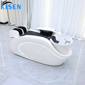 Station de lavage du cuir chevelu en fibre de verre de qualité supérieure avec compartiment de massage, couvercle vapeur transparent et revêtement en PU souple pour chaise commerciale - Product Image 5