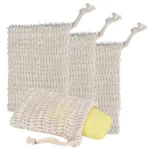 Natural Ramie Shower Exfoliator Sponge Pouch Net confortevole Bubble Blister Mesh Soap Saver Foaming Bag