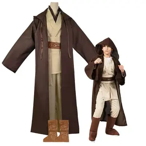 ecowalson High Quality Jedi Warrior Full Set Cosplay Costume Obi Wan Kenobi Costume Tunic For Children Kids