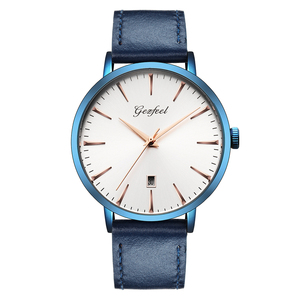 Montre classique pour homme avec cadran Sunray, montre à quartz Miyota 2115 avec calendrier, bracelet en cuir véritable, montre-bracelet étanche pour affaires - Product Image 4