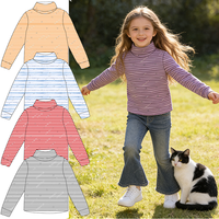 Nouvelle Arrivée Hauts Rayés à Col Montant et Manches Longues pour Petites Filles – Idéal pour Tenues Décontractées et Scolaires – Hauts Personnalisés de Haute Qualité pour Bébés et Enfants