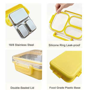 Contenedores de Almuerzo de Acero Inoxidable, Lonchera de Metal con 3 Compartimentos, Loncheras Bento para Adultos, a Prueba de Fugas, Platos para Niños Pequeños - Product Image 2