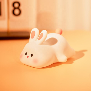 Veilleuse LED Mignonne à Capteur Tactile, Veilleuse pour Enfants en Forme de Lapin à Grand Visage en Silicone, Cadeau de Noël, Lampe de Chevet - Product Image 6