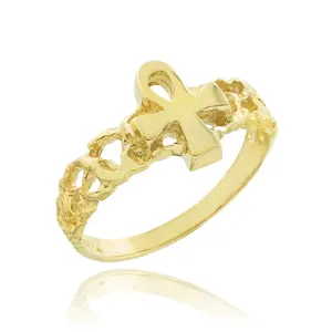 Wholesale 14K Gold Jewelry Ankh Cross Nugget Knuckle Ring