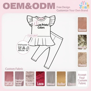 Ensemble de vêtements pour filles, 2 pièces, été, manches bouffantes, chemise unie, imprimés personnalisés déchirés, shorts doux, tendance, OEM ODM - Product Image 2