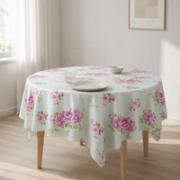 Nappes jetables PEVA violettes et bleues à motif rose avec envers en flanelle, rondes de 60 pouces, imperméables et anti-taches pour fêtes et accessoires de maison