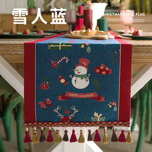 Camino <span class=keywords><strong>de</strong></span> <span class=keywords><strong>Mesa</strong></span> Navideño Estilo Americano, Decoración Retro Jacquard <span class=keywords><strong>para</strong></span> <span class=keywords><strong>Mesa</strong></span> <span class=keywords><strong>de</strong></span> Comedor, Tira Larga con Borlas, Venta al por Mayor - Product Image 2