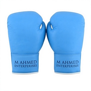Guantes de Entrenamiento Transpirables de Cuero Azul que Absorben la Humedad, Correa de Muñeca Ajustable con Gancho y Bucle, Artes Marciales - Product Image 1