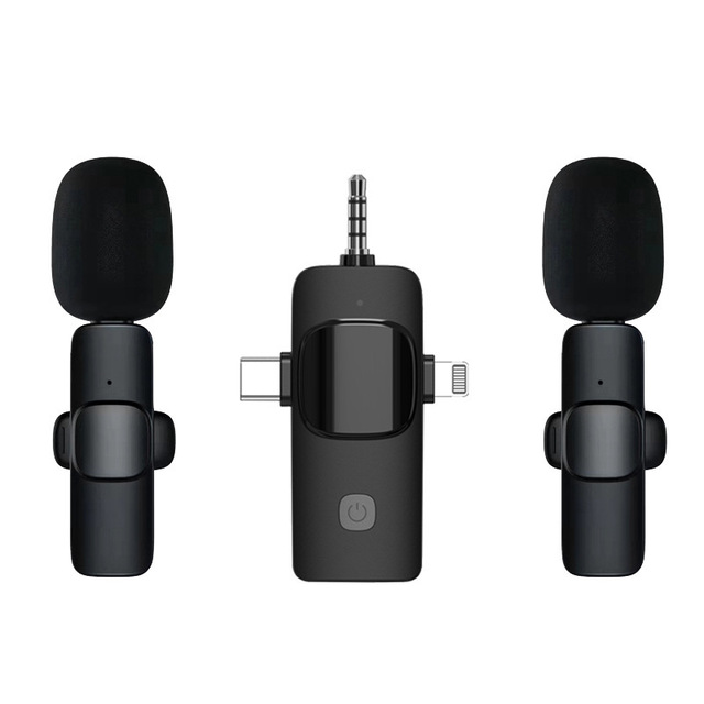 Professional 3 in 1 Mobile Phone Camera Microphone Live Streaming Recording Wireless Lavalier Microphone