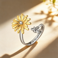 Bague tendance rotative Daisy en laiton plaqué or 18 carats, plaqué or rose, plaqué rhodium, argent 925 pour femme, idéale au quotidien