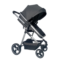 Poussette Bébé Espagnole de Meilleure Qualité 2-en-1 Pliage Ultra Compact Poignée à Levier Unique Harnais avec Barre Amovible Grise