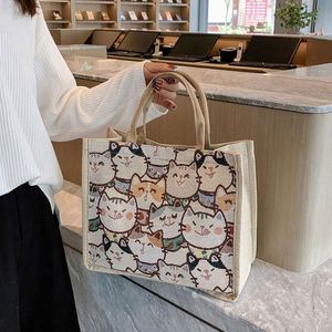 Bolsa de Compras de Yute con Diseño de Dibujos Animados, Estilo Coreano, Linda Bolsa de Mano de Lona Vintage para Mujer - Product Image 2