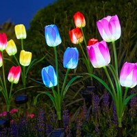 Lampes solaires LED en forme de tulipe, blanc chaud, IP65, étanches, pour jardin, mariage, fête, terrasse extérieure, décoration de cour