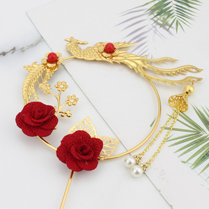 Chinese Style Metal Cake Topper Phoenix Design Red Roses Wedding Decoration Circle Shape Handmade - Product Image 3