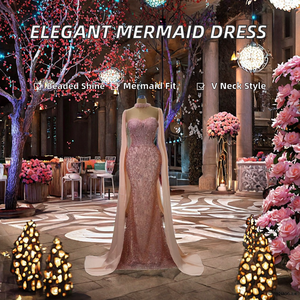 Vestidos de Noche Modernos y Elegantes, Estilo Sirena, Sin Tirantes, con Cuentas y Lentejuelas, Abertura Lateral, Largo hasta el Suelo, Cuello en V, para Fiesta de Graduación, Personalizados - Product Image 2