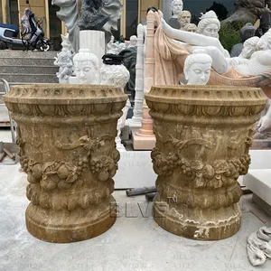 Maceta de jardín de piedra Natural antigua grande BLVE, maceta de mármol, urnas, jarrones de suelo grandes para decoración del hogar