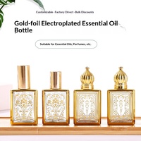 Flacon compte-gouttes carré plat créatif en verre plaqué or 15 ml, vaporisateur de parfum, flacon à bille pour huile essentielle et massage