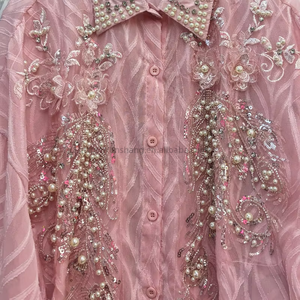 Long Heavy Sequins Encrusted Diamonds Women's Long Sleeve Shirt <b>Top</b> Blouse Clothing Fashion - Product Image 5