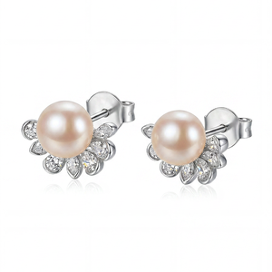 Boucles d'oreilles en perles d'eau douce véritables, bijoux en argent S925 pour femmes, qualité AAA, blanches, rondes, à porter tous les jours, cadeau d'anniversaire - Product Image 1