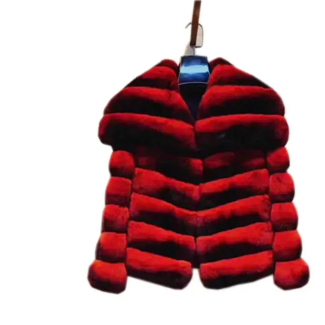 Plush Clothing Jacket Coat Chinchilla Fox Fur Collar Rabbit Fur Custom Black Red Green Pink Trench Fashion Real Fur Shell