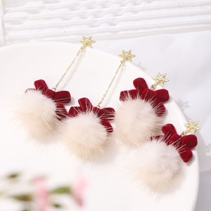 Aipino Mink Fur Pom Pom <b>Snowflake</b> Red Bow Earrings Women Fashion Drop Earrings 925 Silver Stud Fall 2025 - Product Image 4