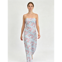 Robe longue en mousseline de soie bleu clair à imprimé floral numérique, sans bretelles, avec taille naturelle, pour femme, idéale pour les soirées et les fêtes, lavable