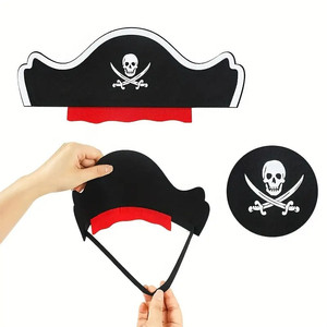 Máscara de Disfraz Infantil Desechable y Ecológica para <span class=keywords><strong>Halloween</strong></span>, con Diseño de Calavera, Sombrero de Pirata Caribeño, Accesorios de Fieltro - Product Image 6