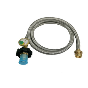 Tuyau de gaz en acier inoxydable avec manomètre pour barbecue extérieur, connecteur POL de 5 pieds à régulateur 1LB - Product Image 1