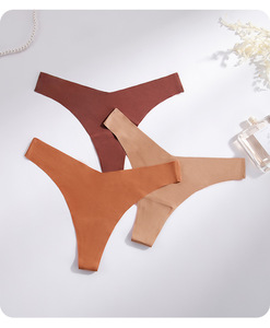 Tanga Sexy en Forma de V de Seda de Hielo sin Costuras para Mujer - Sensación de Desnudez de Tiro Medio, Ropa Interior Deportiva Invisible, Cómoda y Transpirable - Product Image 1