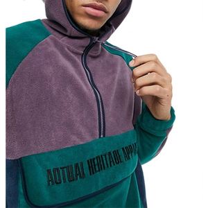 Sudadera con capucha oversize de algodón 100% con bloques de color, media cremallera y bordado, personalizada para hombre, 400 GSM - Product Image 3