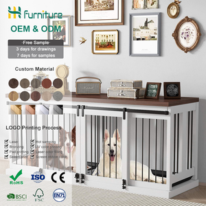 กรงสุนัขสองชั้นแบบสองชั้นทำจากไม้ลังสุนัขพร้อมถาดสำหรับสุนัขสองตัว - Product Image 2