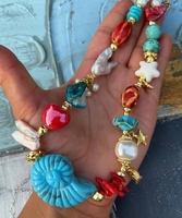 Collar de Perlas Grandes de Agua Dulce Natural con Colgante de Acero Inoxidable Estilo Playa, para Mujer, con Cadena de Eslabones, Regalo de Verano