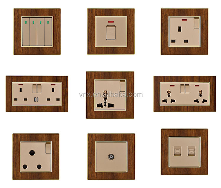 VNX OEM Wall Switch Wholesale Wood Grain 3 Gang ELectrical Wall Switch for Home Switching Power Supply