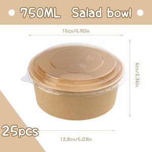 Bol à salade biodégradable revêtu d'un couvercle en Pla Bol en papier kraft carré jetable écologique de 46 oz Récipient alimentaire rond Dispos - Product Image 2