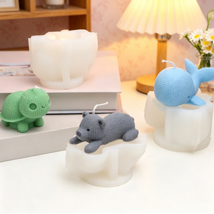 6 styles de moules en silicone pour bougies animales tricotées, formes 3D réaliste de tortue/baleine/ours/chien/<span class=keywords><strong>licorne</strong></span>, moule en résine/plâtre pour <span class=keywords><strong>décoration</strong></span> intérieure - Product Image 1