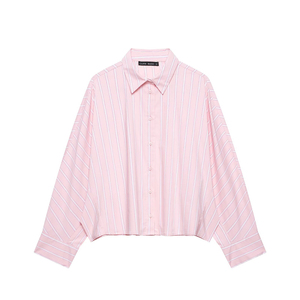 Camicia da donna a righe con maniche larghe, modello 2026, vestibilità comoda, blusa da ufficio con bottoni frontali, OEM/ODM da fabbrica cinese - Product Image 1