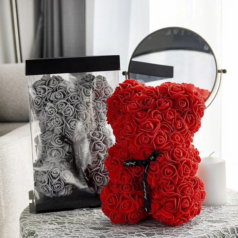 Gấu Bông Với Hộp Hoa 40Cm 25Cm Hoa Hồng Valentine Bọt Trái Tim Màu Đỏ Quà Tặng Nhân Tạo Mini Bảo Quản Valentine Rose Gấu