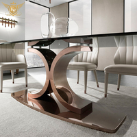 Table à manger de luxe légère, nouvelle arrivée, base en métal, ensembles de meubles de salle à manger en marbre, sur mesure