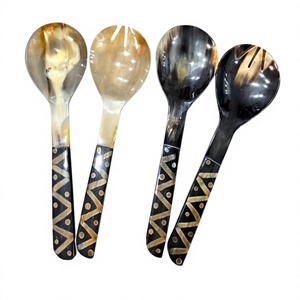 Ensemble de cuillères de service en corne écologiques avec long manche, finition miroir, grande capacité pour les fêtes et la cuisine - Product Image 1