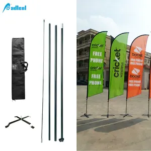 Feather Fluying Flag Banner Aluminum Fiberglass Flag Pole with Cross Base Carry Bag for Outdoor Advertising Promotion