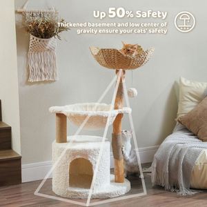 Cesta de mimbre grande con árbol para gatos de lujo moderno, amplio condominio, hamaca profunda, casa para gatos de madera Natural, cama para gatos de Interior para Halloween - Product Image 2