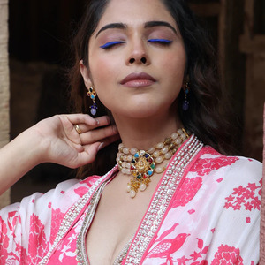 Gold Tone Temple Choker with Earrings Adjustable Indian Ethnic Bridal Wedding Festival Jewelry <b>Statement</b> <b>Necklace</b> Set - Product Image 1