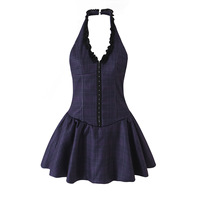 Robe midi dos nu à carreaux pour femme, modèle 2026 personnalisé, avec jupe bouffante cintrée à la taille, usine de vêtements OEM et ODM en Chine pour la vente en gros